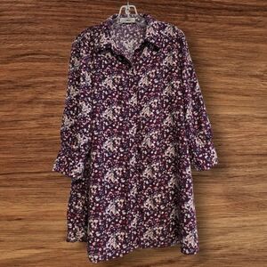 NATURAL LIFE Floral Button-Up Midi Dress - Purple and White